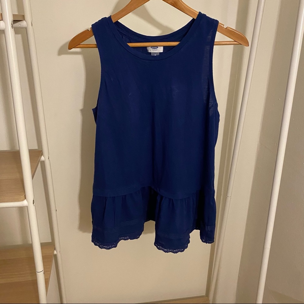 Navy Peplum Cotton Tank